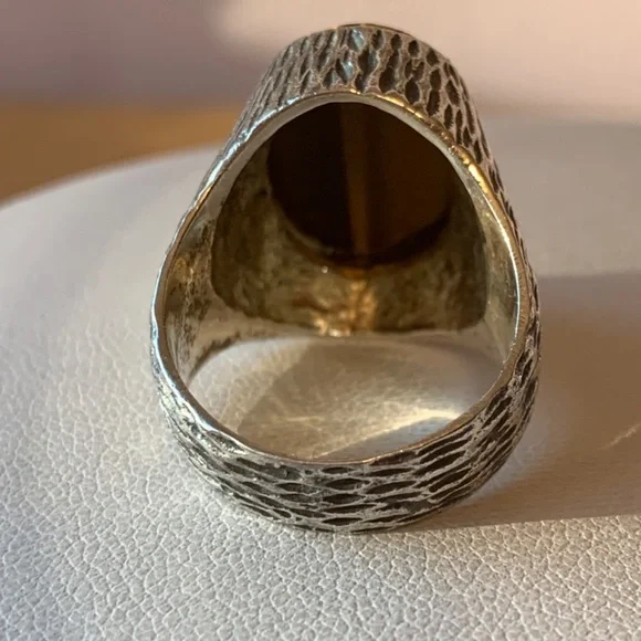 VINTAGENAVAJO NATIVE AMERICAN 925 SS TIGER EYE LARGE SIGNET RING MENS WOMANS